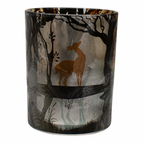 Northlight 5  Hand Painted Forest and Deer Flameless Glass Candle Holder Perspective: front