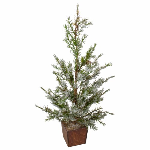 Northlight 28  Potted Frosted Pine Artificial Christmas Tree – Unlit Perspective: front