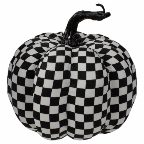 Northlight 6.5  White and Black Plaid Fall Harvest Tabletop Pumpkin Perspective: front