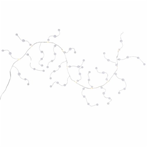 Northlight LED Lighted B/O Pom Pom Garland Christmas Lights - Warm White - 4.25' Clear Wire - Perspective: front