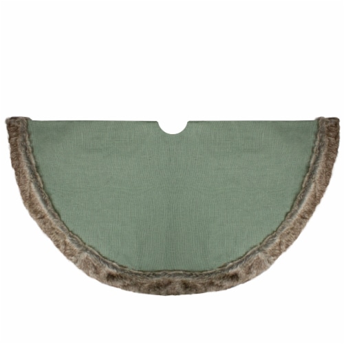 Northlight 48  Green Burlap Christmas Tree Skirt with Faux Fur Trim Perspective: front