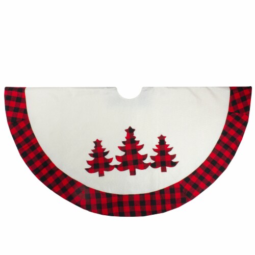 Northlight 48  White, Red and Black Buffalo Plaid Tree Christmas Tree Skirt Perspective: front