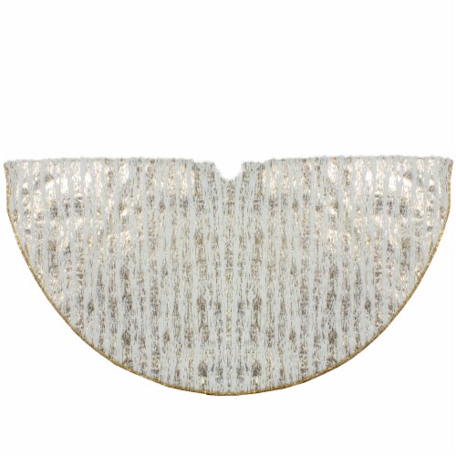 Northlight 48 Cream and Gold Wood Grain Pattern and Faux Fur Christmas Tree Skirt Perspective: front