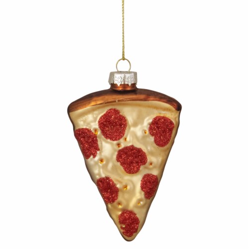 Northlight 4 Pepperoni Pizza Slice Glass Christmas Ornament Perspective: front