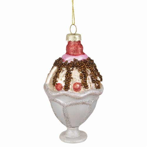 Northlight 4.5  Chocolate Ice Cream Sundae Glass Christmas Ornament Perspective: front