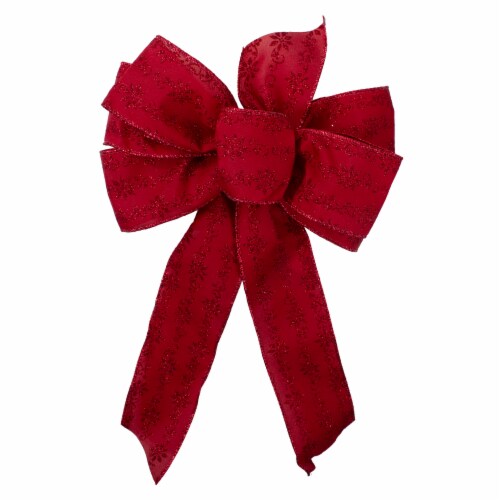 Northlight 14  x 9  Red Glittered Poinsettia 6 Loop Christmas Bow Decoration Perspective: front