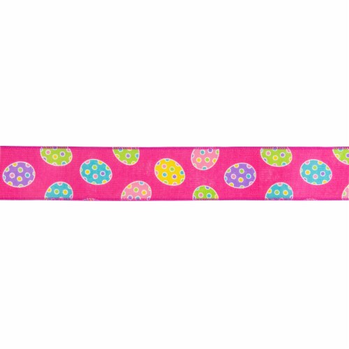 Northlight Pink with Easter Egg Design Wired Spring Craft Ribbon 2.5 x 10 Yards Perspective: front