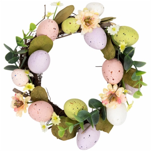 Northlight Pastel Easter Egg Mini Spring Easter Wreath, Pink and Yellow 8-Inch Perspective: front