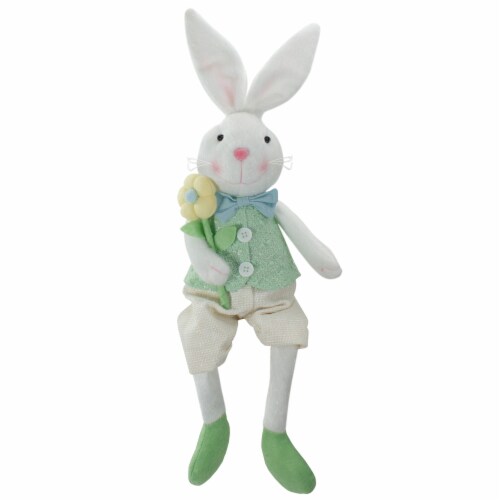 Northlight 24 White and Green Boy Bunny Rabbit Easter and Spring Table Top Figure Perspective: front