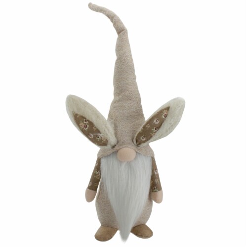 Northlight 20 Beige Floral Standing Easter and Spring Gnome Figure with Bunny Ears Perspective: front