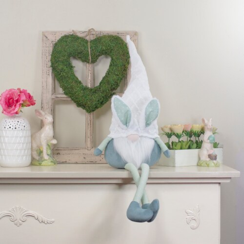 Northlight 33 White and Green Sitting Easter Gnome with Bunny Ears and Dangling Legs Perspective: front