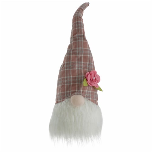 Northlight 20 Pink and White Plaid Spring Gnome Head Table Top Decor Perspective: front