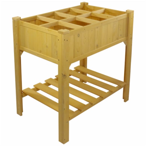 NorthLight 34740453 3 ft. Wooden Raised Garden Bed Planter Box with Shelf Perspective: front