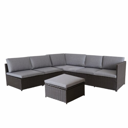NorthLight 34738894 Savannah Resin Wicker Outdoor Patio Modular Sectional Set with Cushions, Perspective: front