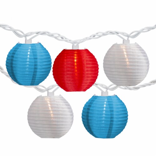 Northlight 10-Count Red, White and Blue 4th of July Paper Lantern Lights, 8.5ft White Wire Perspective: front