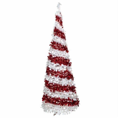 Northlight 6' Pre-Lit Candy Cane Pop-Up Artificial Christmas Tree, Clear Lights Perspective: front