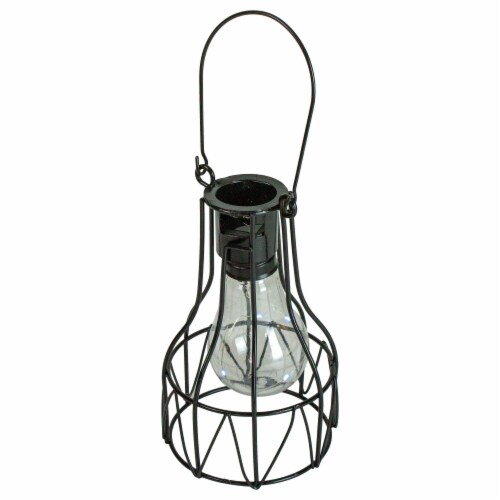 Northlight 34864956 6.5 in. Black Geometric Edison Outdoor Hanging Solar Lantern with Handle Perspective: front