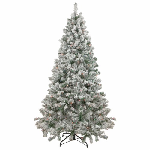 Northlight 6.5' Pre-Lit Flocked Madison Pine Artificial Christmas Tree, Multi Lights Perspective: front