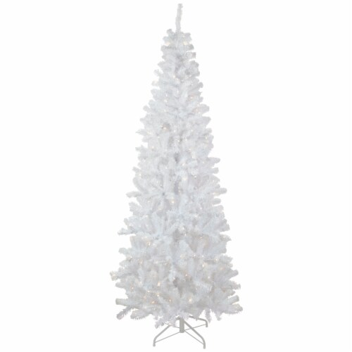 Northlight 7.5' Pre-Lit White Georgian Pine Pencil Artificial Christmas Tree, Warm White LED Perspective: front