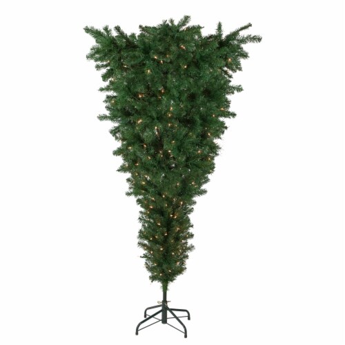 Northlight 7.5' Pre-Lit Green Upside Down Spruce Artificial Christmas Tree, Clear Lights Perspective: front