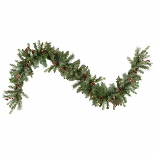 Northlight 9' x 12 Pre-Lit Snowy Waterloo Pine Artificial Christmas Garland - Clear Lights Perspective: front