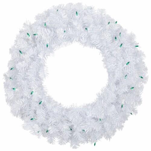 Northlight Pre-Lit Woodbury White Pine Artificial Christmas Wreath, 24-Inch, Green Lights Perspective: front