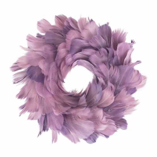 Northlight Layered Feather Christmas Wreath - 10 - Purple - Unlit Perspective: front