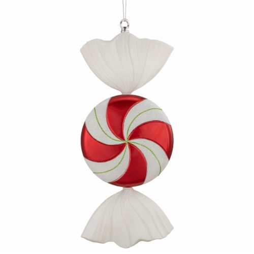 Northlight 18  Red Pinwheel Candy with Iridescent Glitter Shatterproof Commercial Christmas Perspective: front