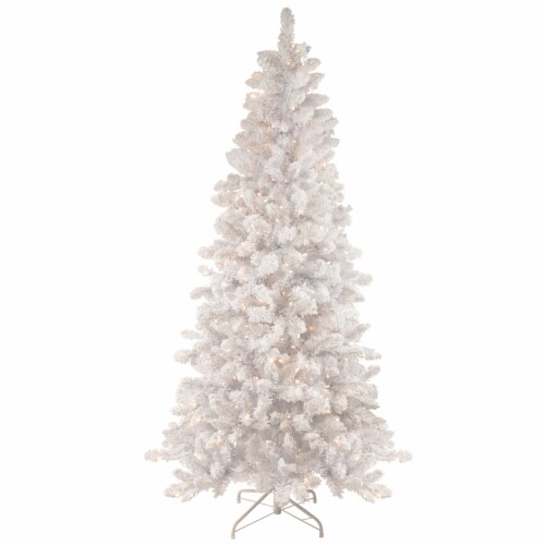 Northlight 6.5' Pre-Lit Medium Flocked Norway Pine Artificial Christmas Tree, Warm White LED Perspective: front