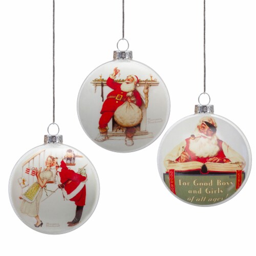 Northlight Set of 3 Glass Norman Rockwell Christmas Disc Ornament, 3