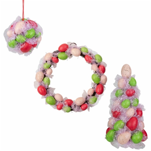 Northlight 3-Piece Speckled Easter Egg Tree, Ball and Wreath Set Perspective: front
