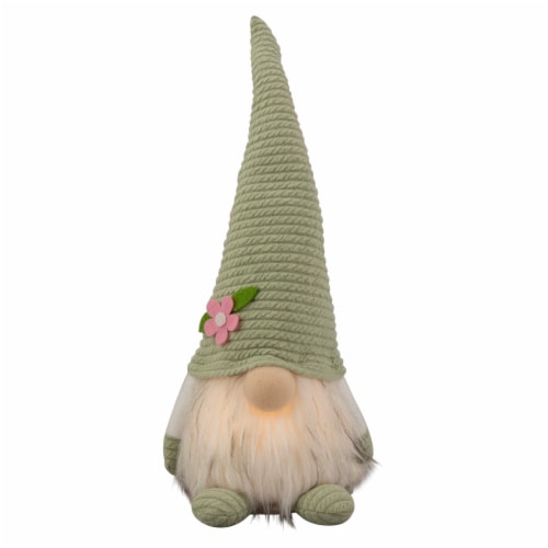 Northlight 12.25 Lighted Green Spring Gnome with Flower Hat Perspective: front