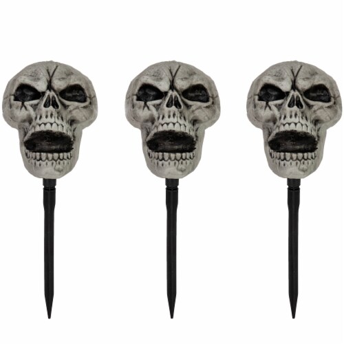 Northlight Set of 3 Skull Stakes Outdoor Yard Halloween Decorations Perspective: front