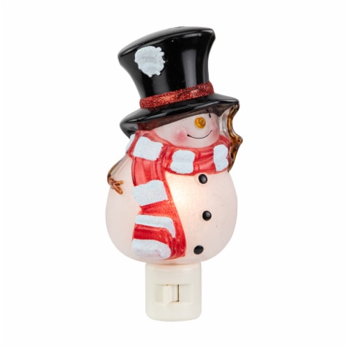 Northlight 6 Festive Snowman in Black Top Hat Christmas Night Light Perspective: front