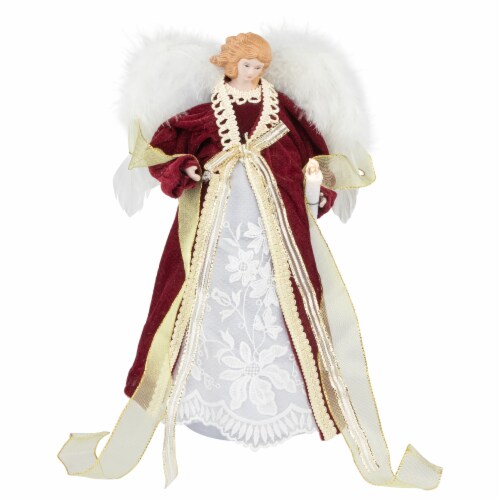 Northlight 14  Burgundy Angel with Lighted Candle Christmas Tree Topper Perspective: front