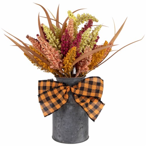 Northlight 18 Autumn Harvest Tabletop Canister Decoration with Artificial Fall Foliage Perspective: front