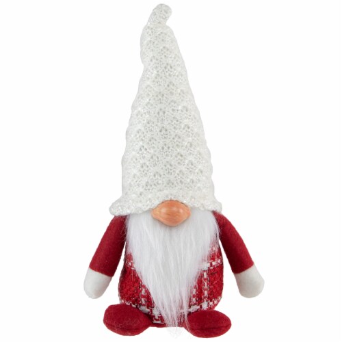 Northlight 9.5  Red and White Plaid Boy Gnome Christmas Decoration Perspective: front
