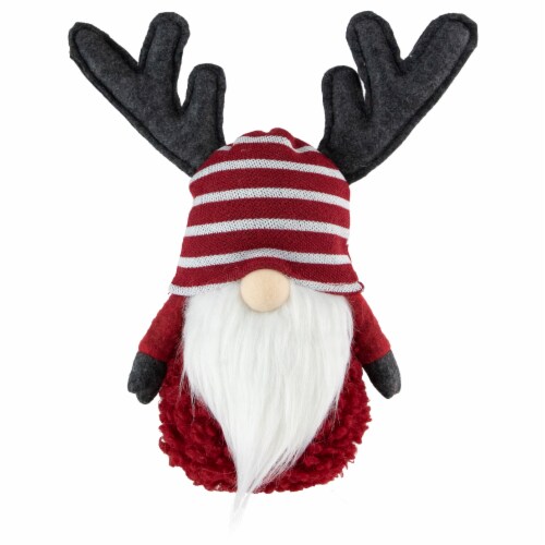 Northlight 12  Red and White Gnome with Antlers Christmas Decoration Perspective: front