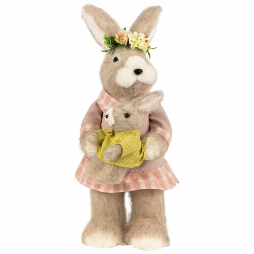 Mother Rabbit With Baby Bunny Easter Figure 14.5" Brown And Rose Pink Prvw Vr~203997505