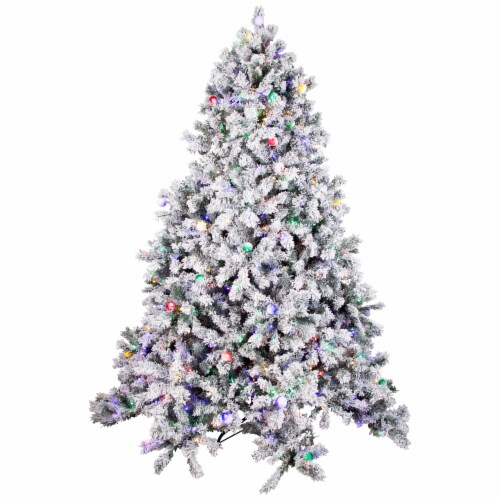 Northlight Pre-Lit Full Flocked Glacier Pine Artificial Christmas Tree - 7.5' Multi LED Perspective: front