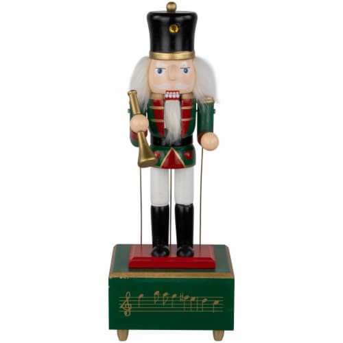 Northlight 12 Red Animated and Musical Christmas Nutcracker with Trumpet Perspective: front