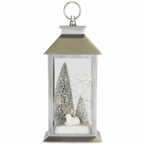 Northlight LED Lighted Polar Bear and Flocked Trees Christmas Lantern - 11 Perspective: front