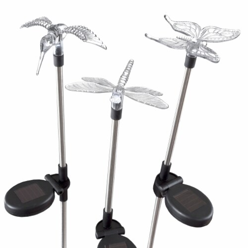 Pure Garden 50-177 Solar Outdoor LED Stake Butterfly, Hummingbird & Dragonfly Light - 3 Piece Perspective: front