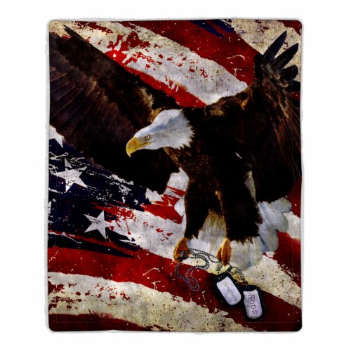 Fluffy Plush Throw Blanket 50 x 60 Inch - American Flag Bald Eagle Print, Lightweight Perspective: front