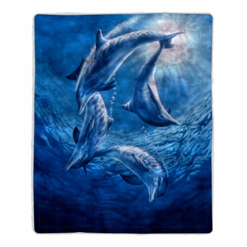 Fluffy Plush Throw Blanket 50 x 60 Inch- Ocean Dolphin Print Lightweight Hypoallergenic Bed Perspective: front