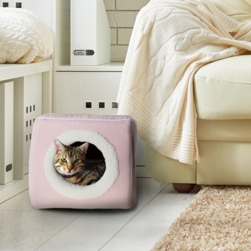Petmaker Pink Cat Cave Hide Out Cube Bed 13 X 12 Removable Pillow Makes Cat Feel Safe Cubby 1 unit Gerbes Super Markets