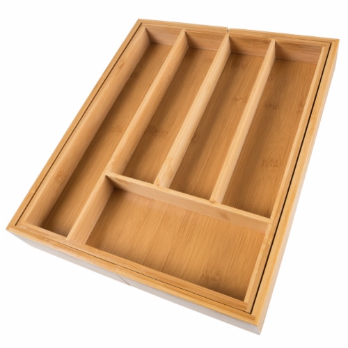 Bamboo Expandable Utensil Drawer Organizer Flatware, Utensil, Cutlery Kitchen Divider Perspective: front