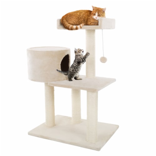 Cat Tree Tower Condo 3 Levels with Cave Perch and Scratching Posts 31 Inches Perspective: front