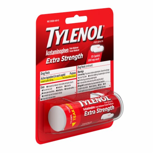 Tylenol extra strength caplets with 500 mg acetaminophen 10 ct pack