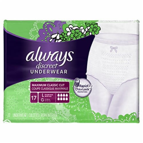 Always Discreet Maximum Absorbency Incontinence Underwear, Large 17 Ea (Pack Of 3) Perspective: front